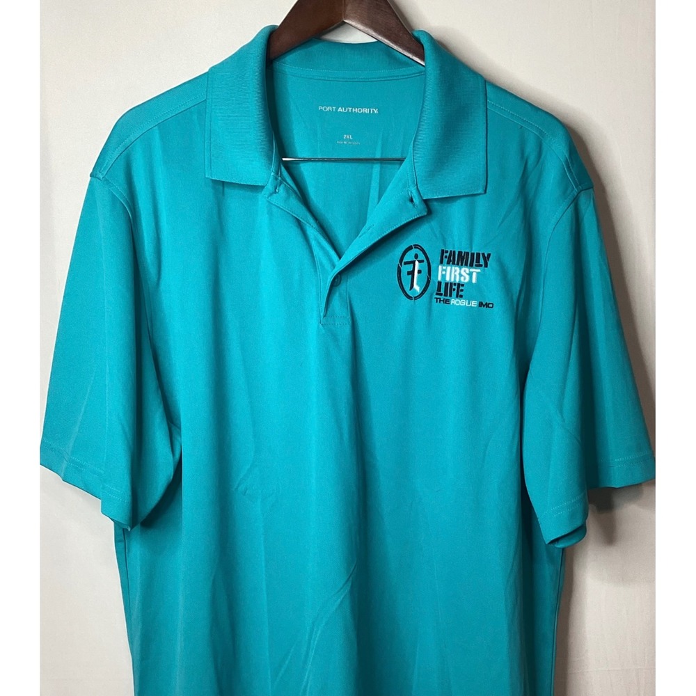 Port Authority Mens 2XL Turquoise‎ Family First Life The Rogue IMO Polo Shirt